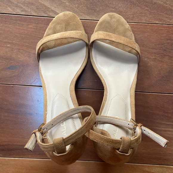 Aldo Tan Suede Open Toe Heeled Sandal 9 - Picture 2 of 9